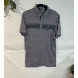 Travis Mathew Men's Polo Shirt Small Gray & Black Striped Premium Comfort